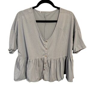 Powder Blue Button-Down Peplum Top